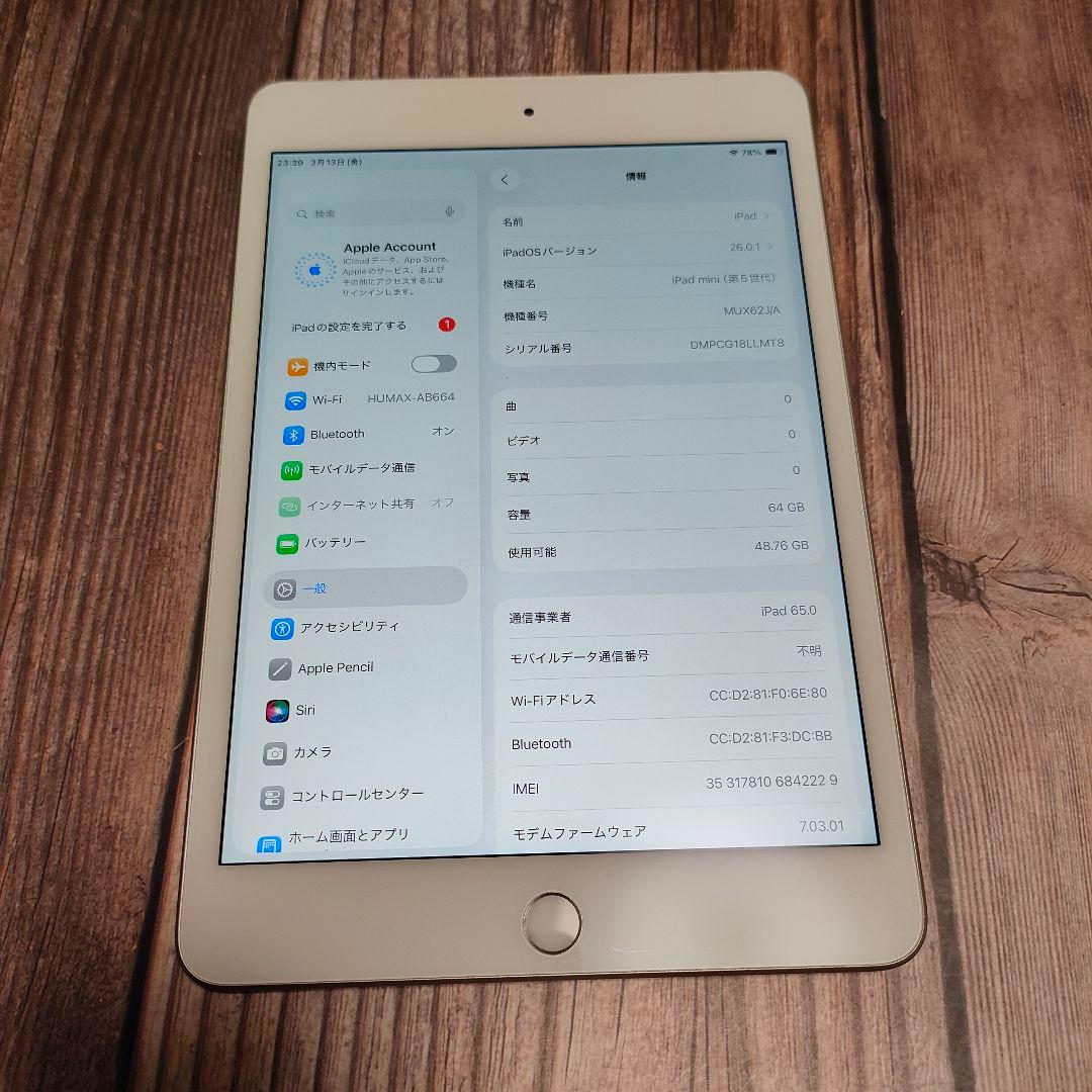 iPad mini 第5世代 64GB バッテリー92% 美品