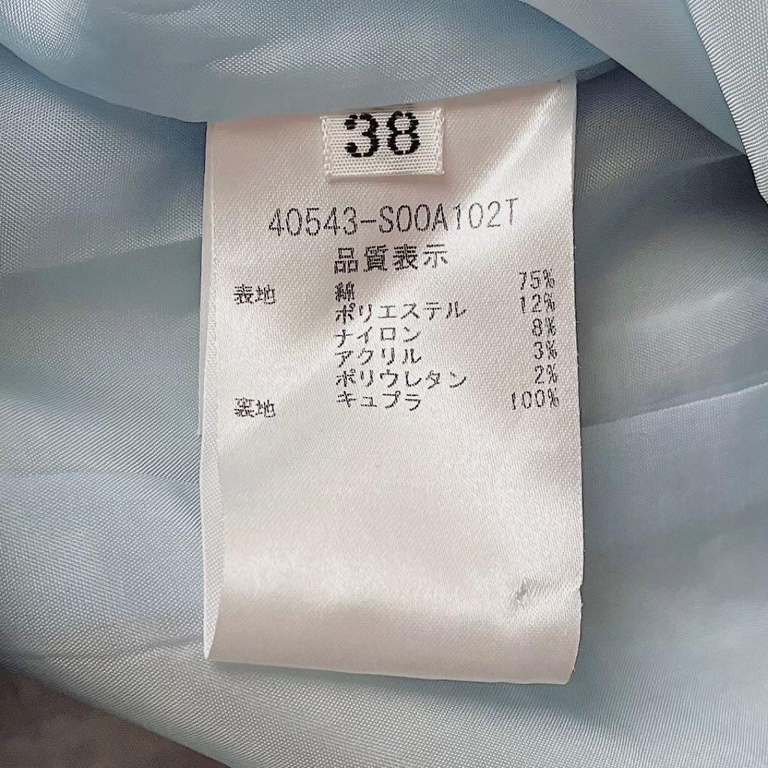 【美品】フォクシー ワンピースドレス ライトAライン水色系 コットンツイード