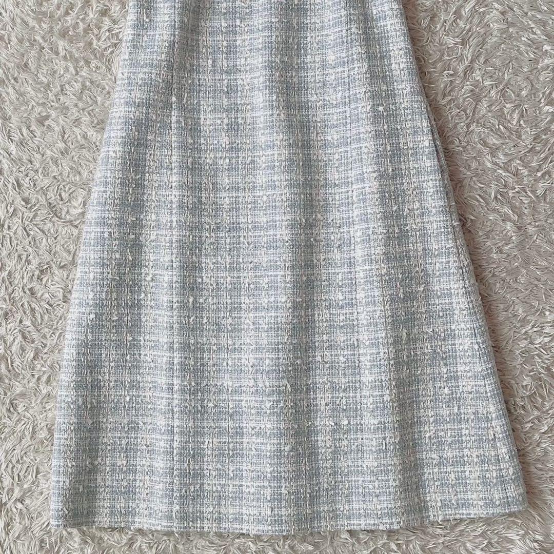 【美品】フォクシー ワンピースドレス ライトAライン水色系 コットンツイード