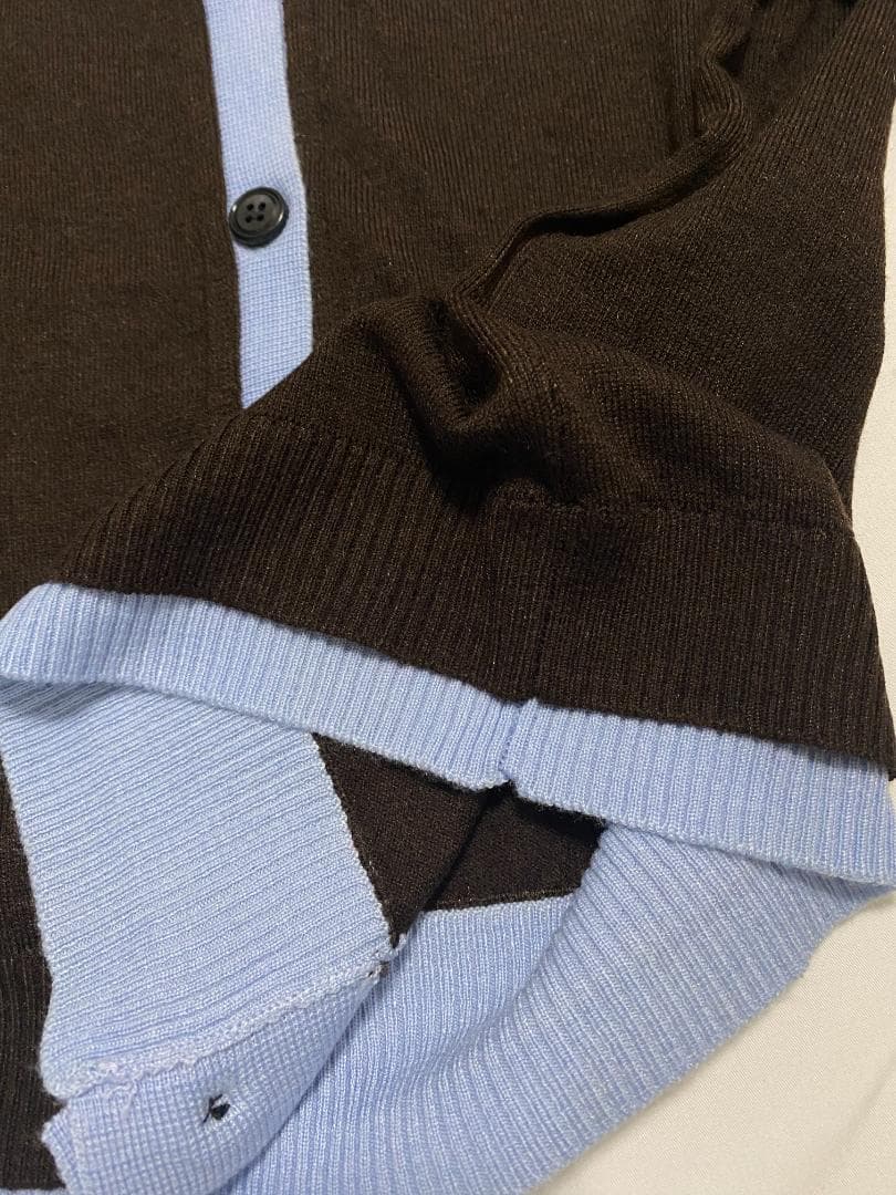 新品 ZARA コントラストニットカーディガン ブラウン L