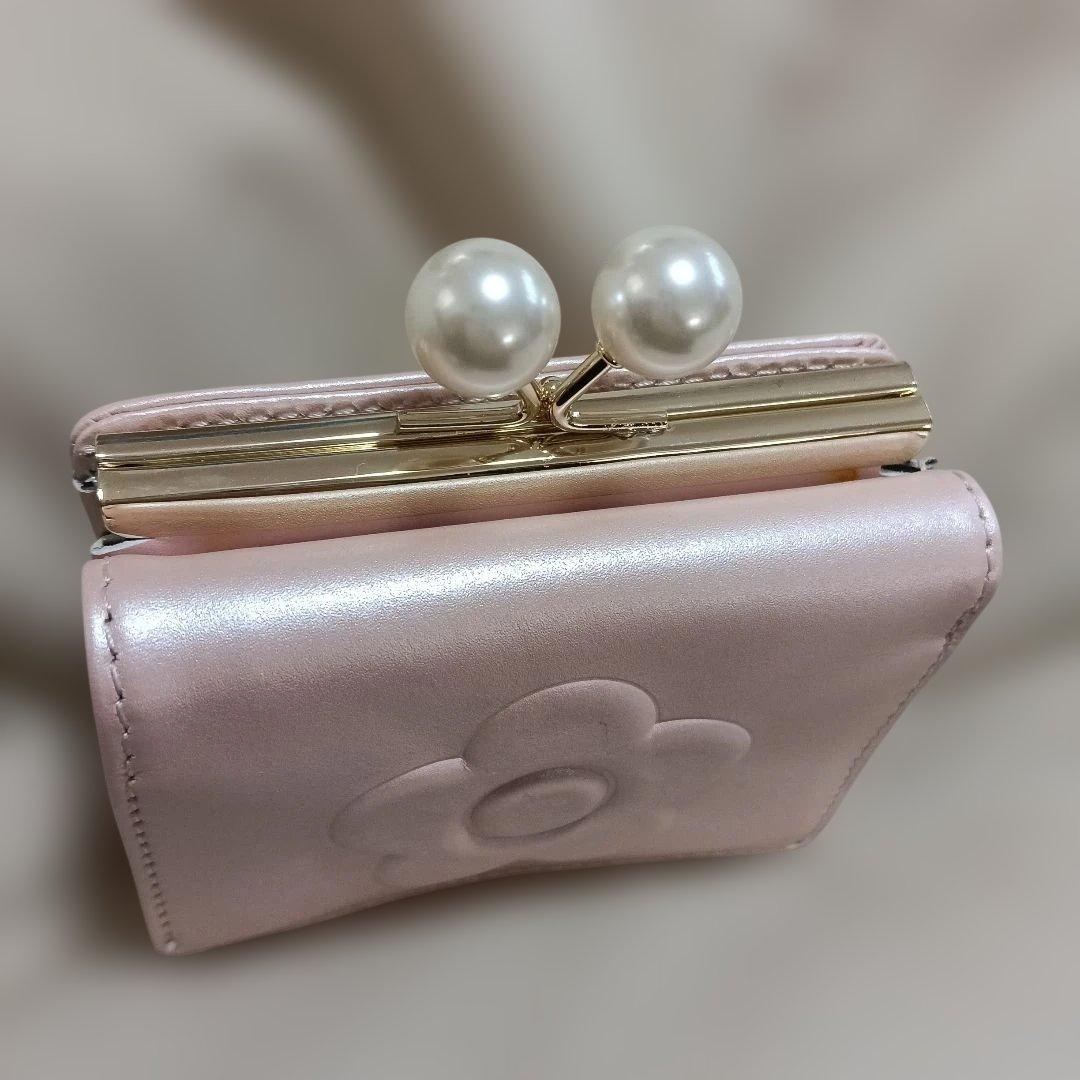 【美品】マリークワント 三つ折財布 パール ピンク 財布 MARY QUANT