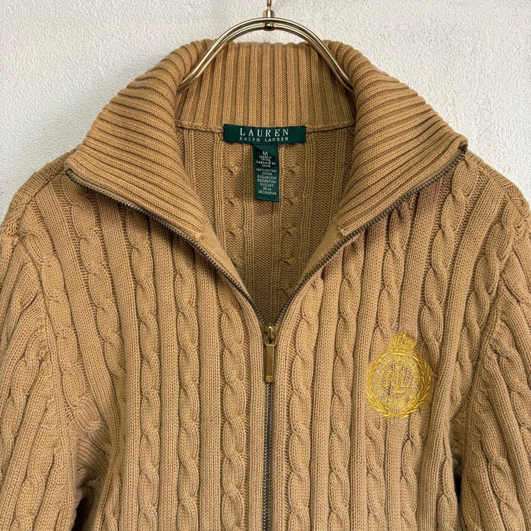 LAUREN RALPH LAUREN ケーブルニット ジップベージュ サイズM