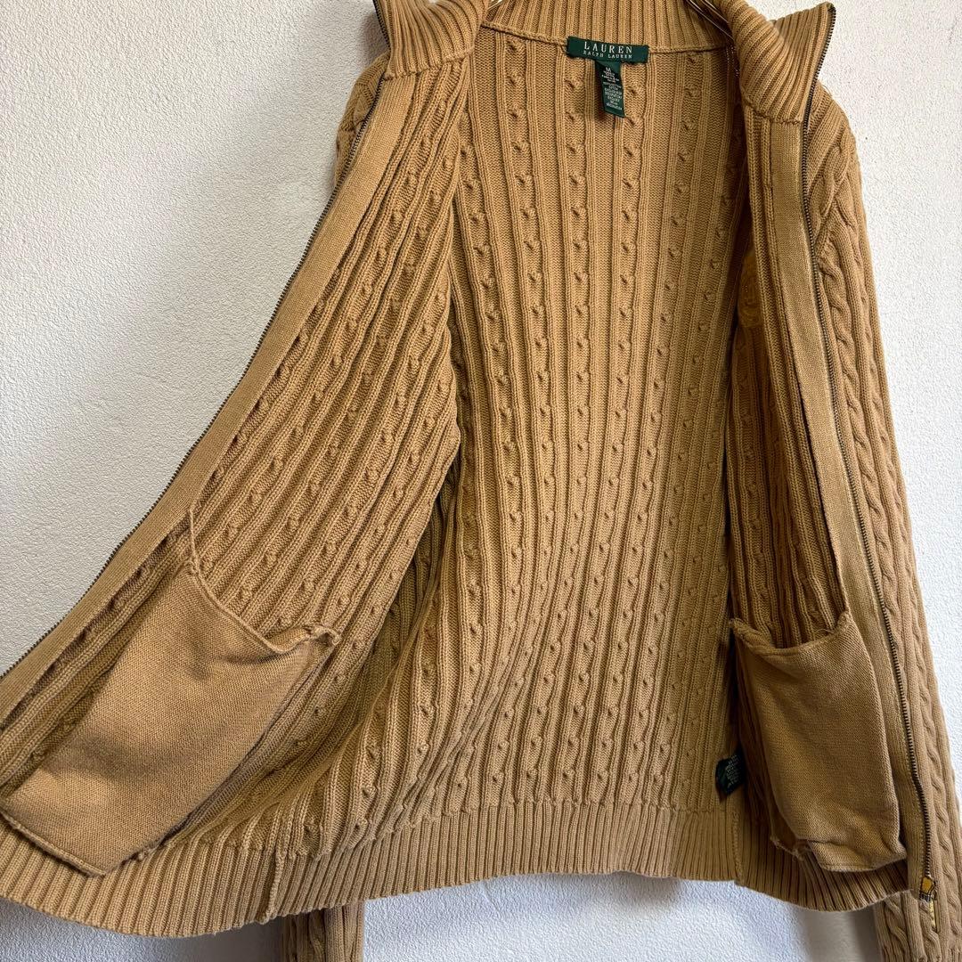 LAUREN RALPH LAUREN ケーブルニット ジップベージュ サイズM