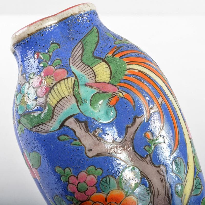 中国　粉彩　花鳥文　木瓜形瓶　C　R5635