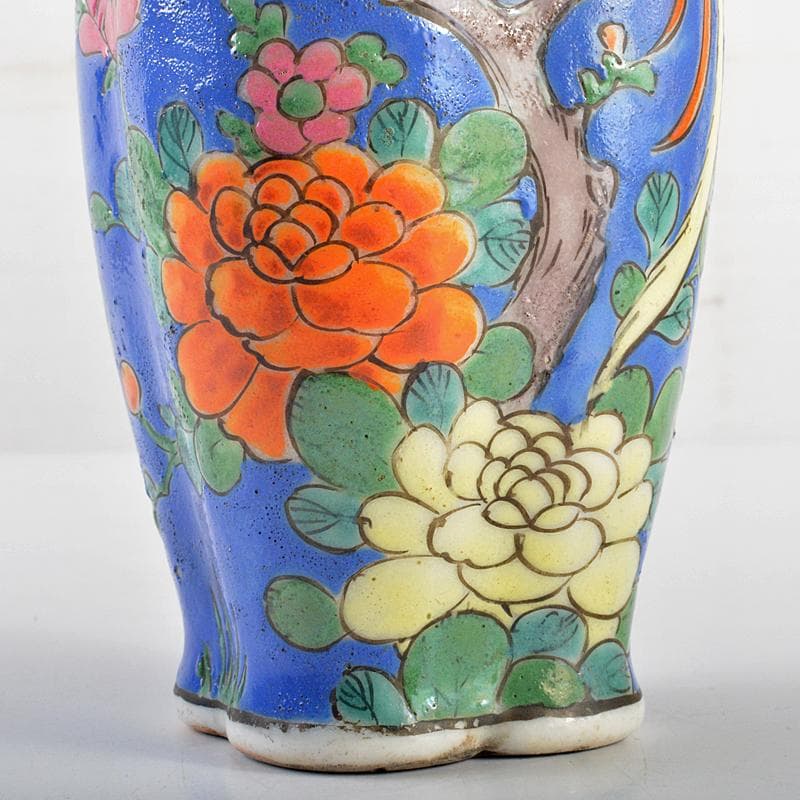 中国　粉彩　花鳥文　木瓜形瓶　C　R5635