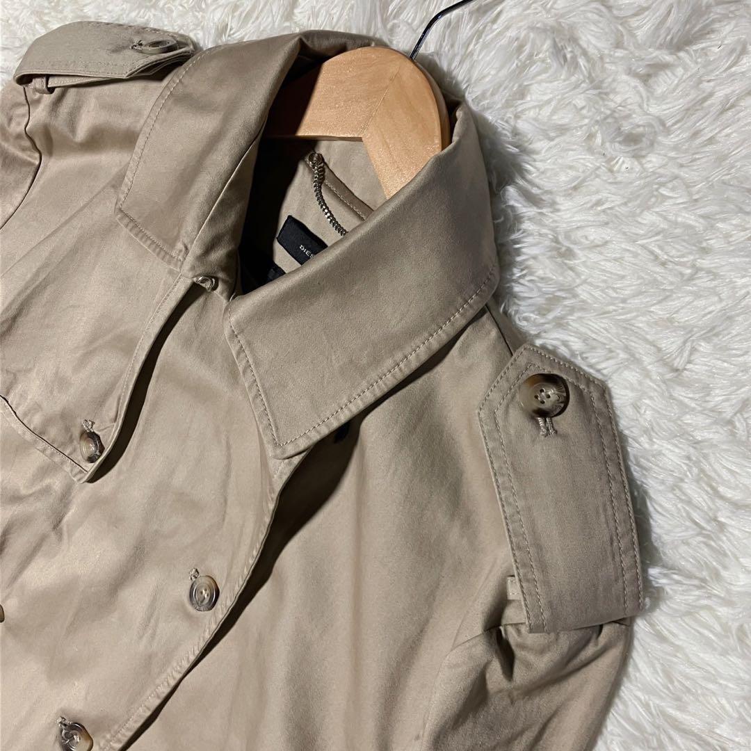 DIESEL ベージュ トレンチコート ダブルブレスト メタルプレートロゴ XL