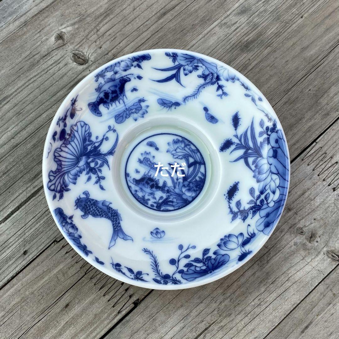 中国茶器 青花磁器蓮池情趣蓋碗 茶 碗煎茶器 未使用品