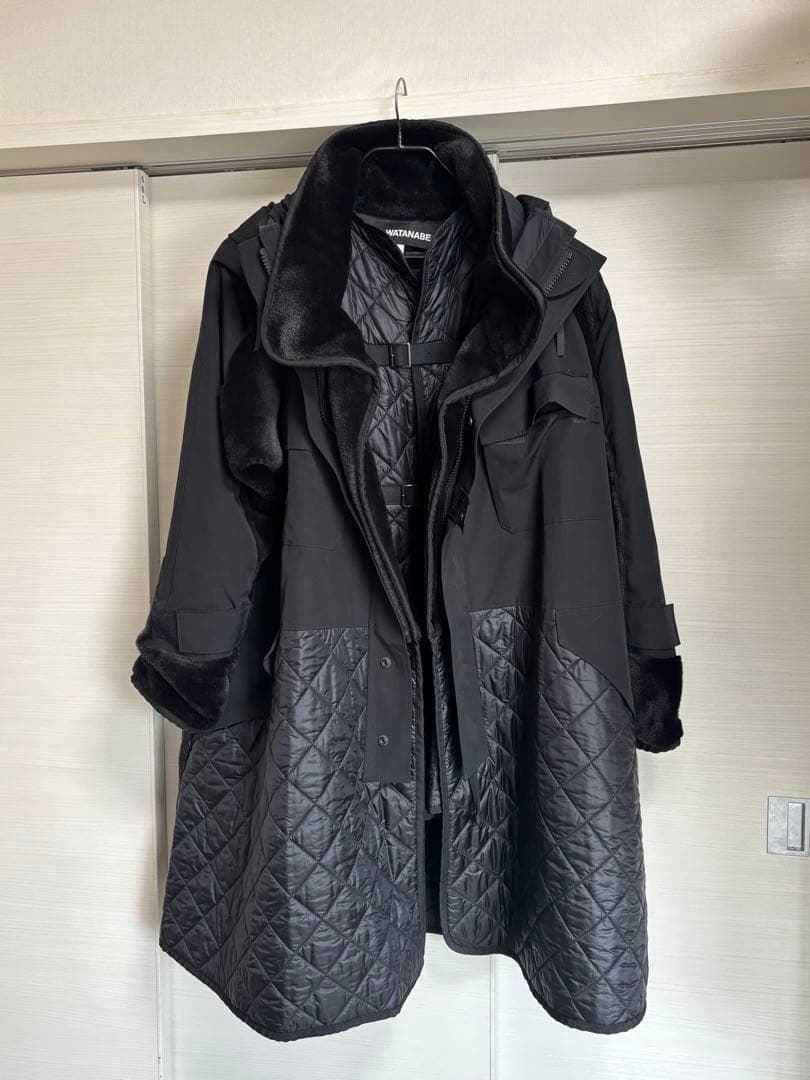 JUNYAキルティングロングコート黒