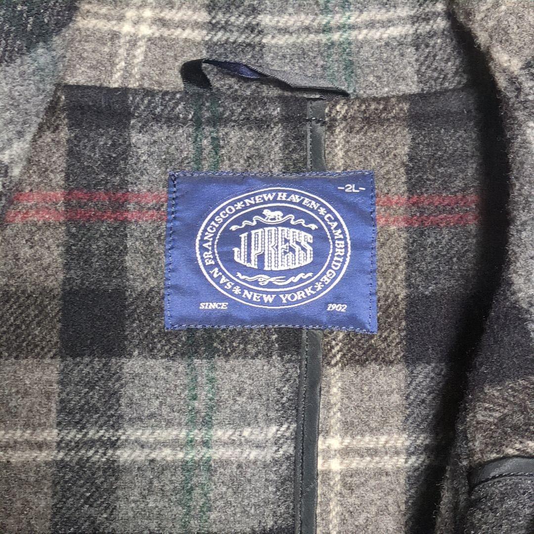 J.PRESS　ロングダッフルコート　LL　　グレー ワイドシルエット　チェック