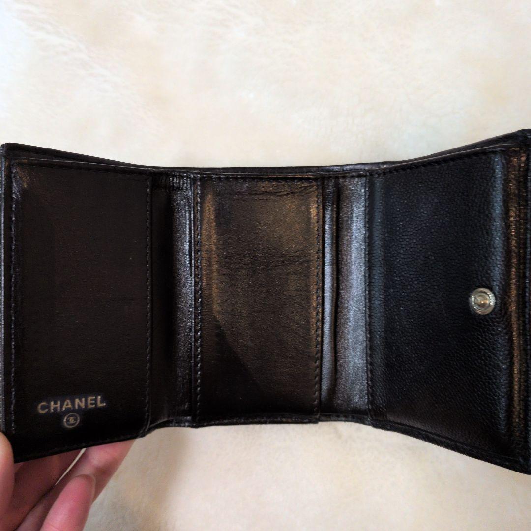 CHANEL ブラックレザー 三つ折り財布