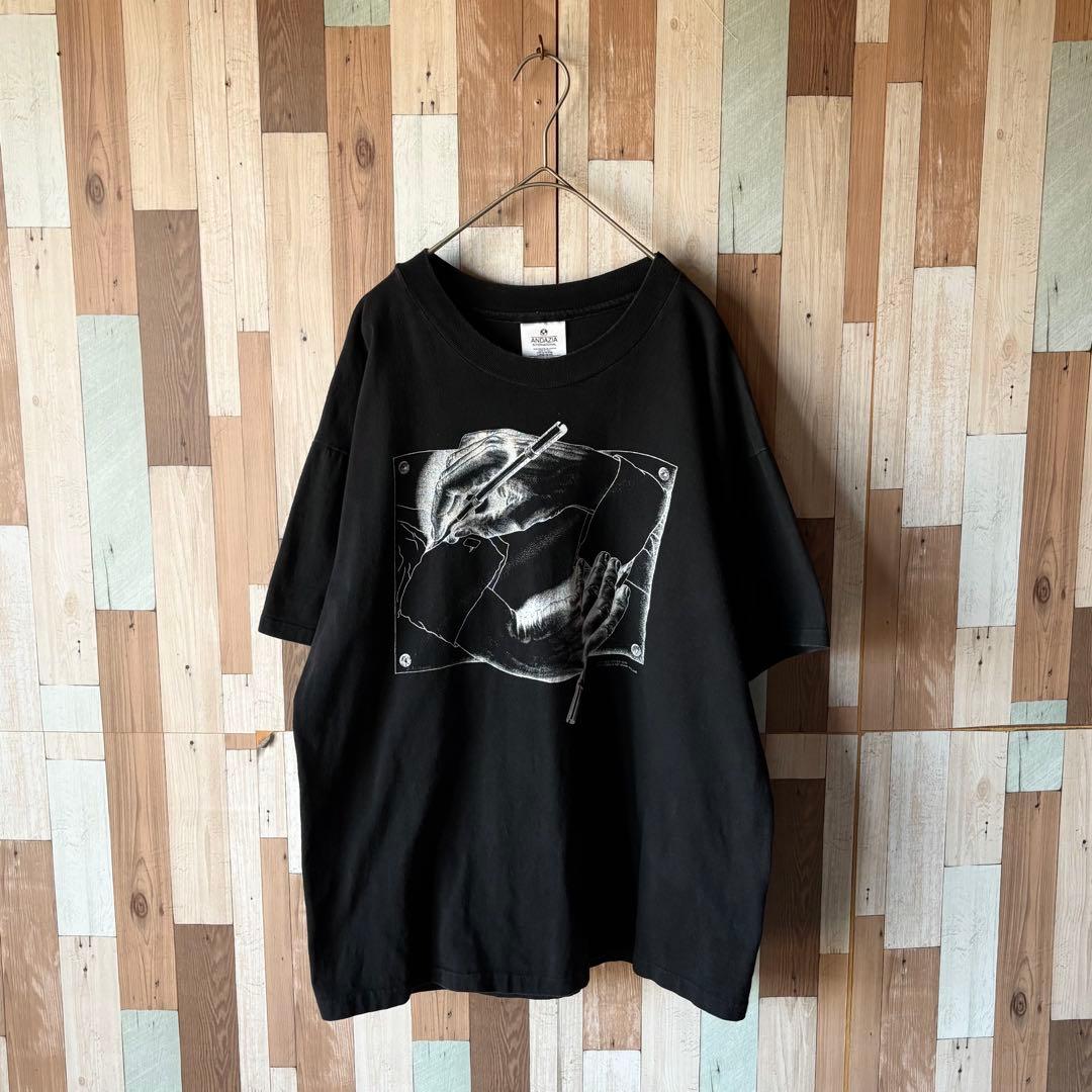 【USA製】90s M.C.Escher 描く手 アートプリントTシャツ L