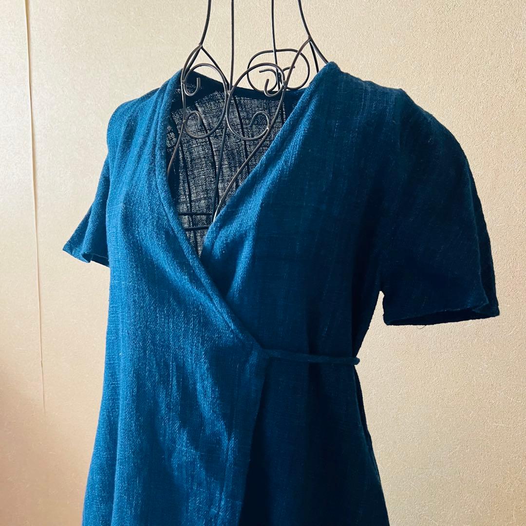 うさとの服 usaato ヘンプ コットン 藍 ラップワンピース フリーサイズ