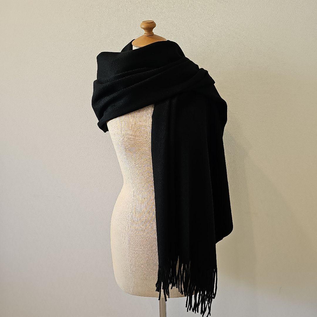 ■美品　カシミヤ100%　大判ストール　200×70 ブラック　超大判