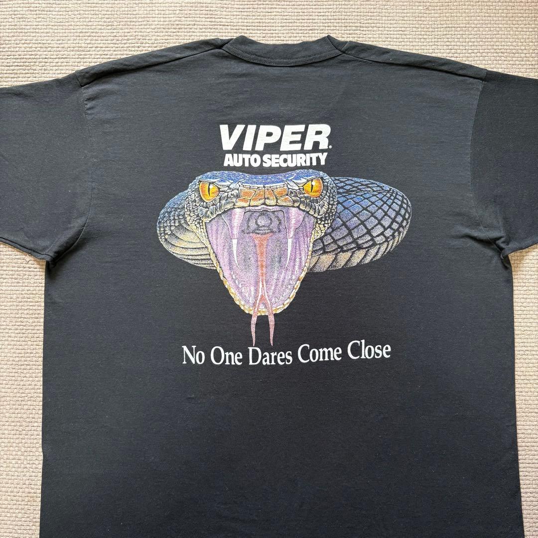90s VIPER 企業ロゴ ヴィンテージTシャツ ヘビ 大判プリント 紺 XL