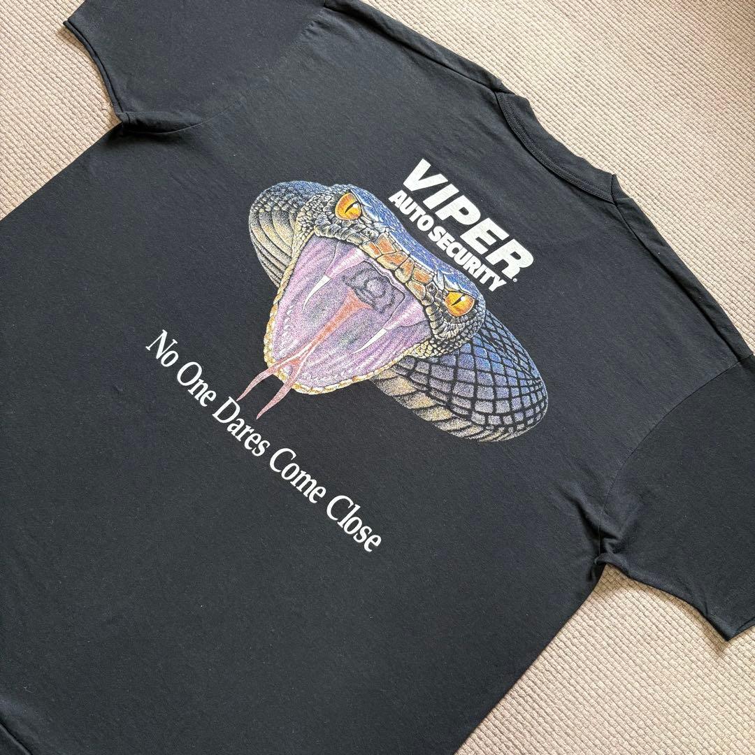 90s VIPER 企業ロゴ ヴィンテージTシャツ ヘビ 大判プリント 紺 XL