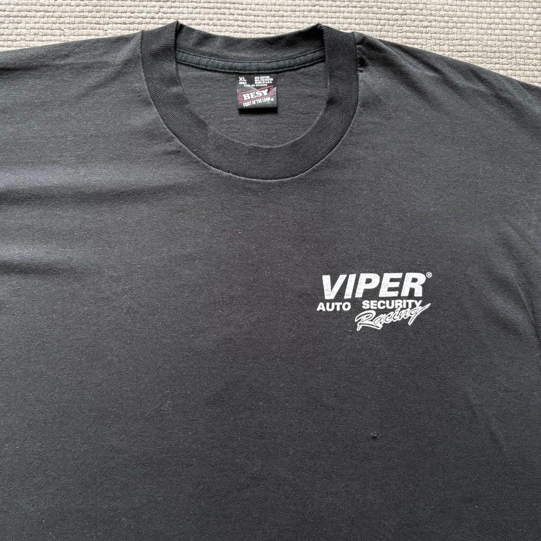 90s VIPER 企業ロゴ ヴィンテージTシャツ ヘビ 大判プリント 紺 XL