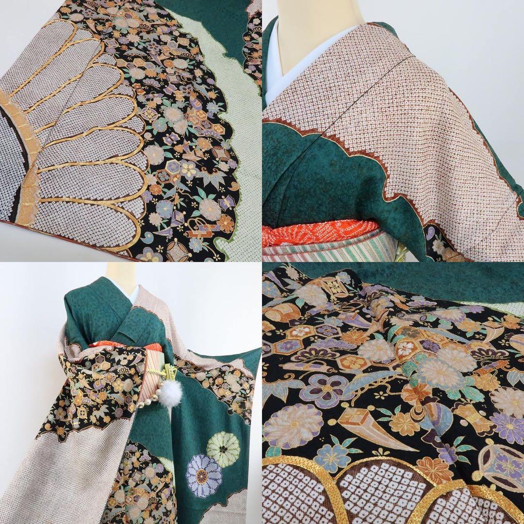 正絹 金駒刺繡 宝尽くし トールサイズ 振袖 着物 A1664