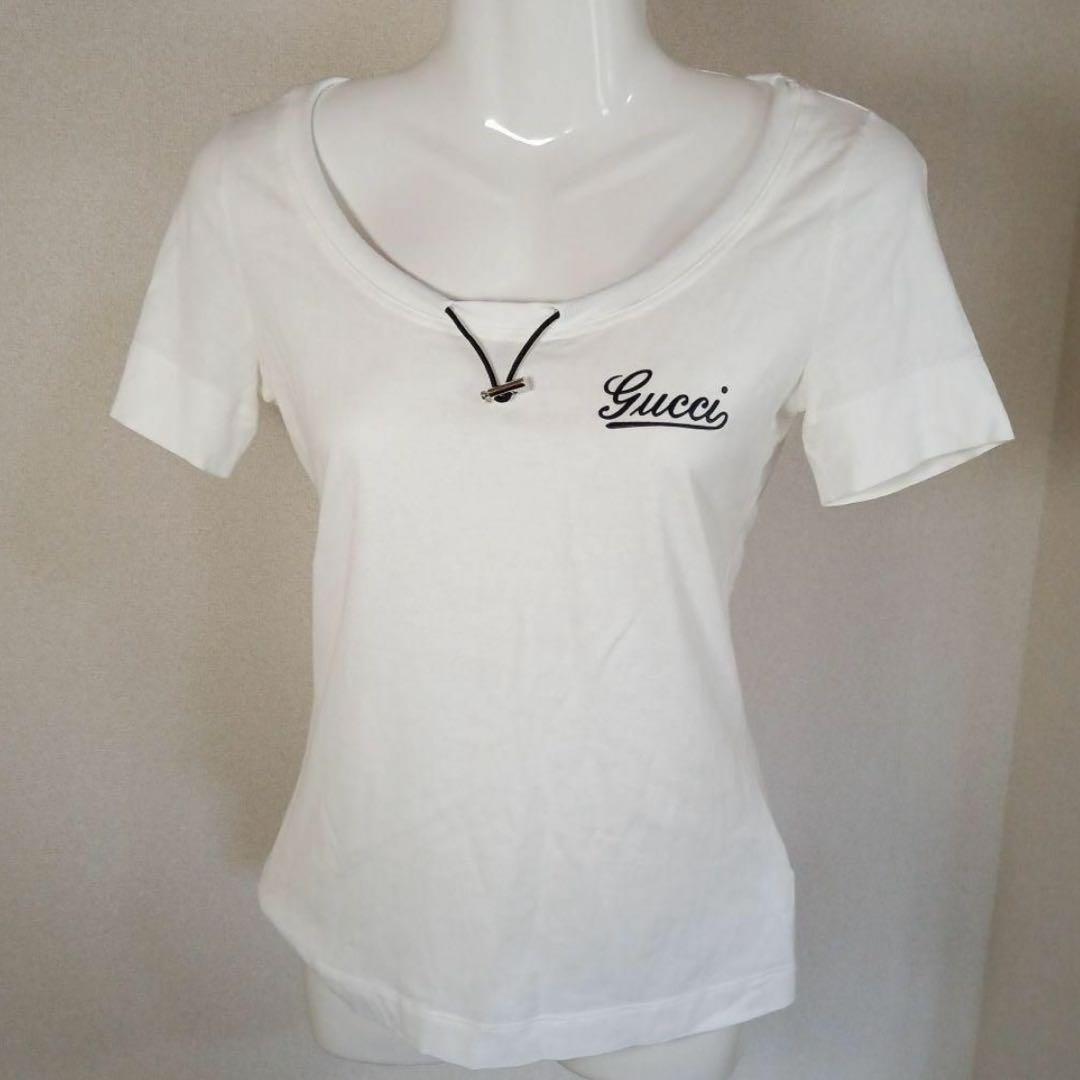 レア✨正規品✨グッチ　Tシャツ　カットソー　ドローコードネック　ホワイト　白