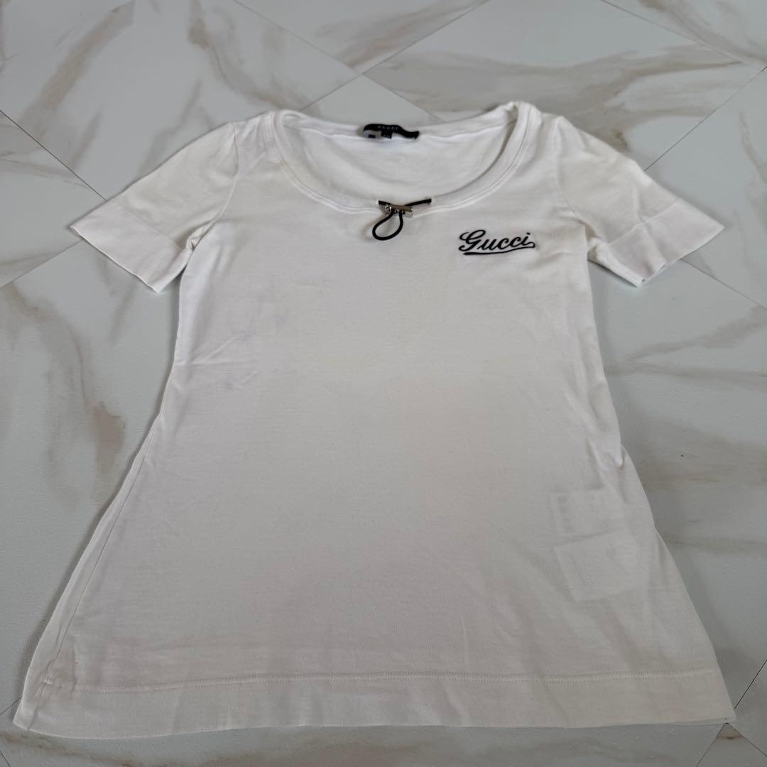 レア✨正規品✨グッチ　Tシャツ　カットソー　ドローコードネック　ホワイト　白