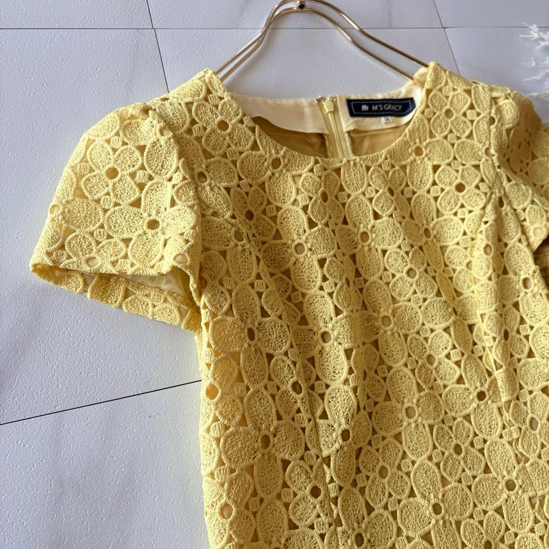 M’s GRACY レース　半袖ワンピース　レース　黄色　総レース　38 春夏