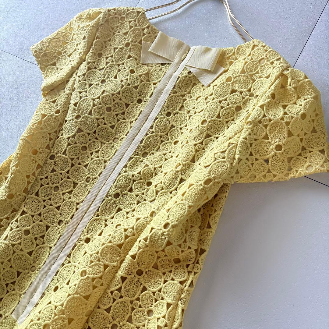 M’s GRACY レース　半袖ワンピース　レース　黄色　総レース　38 春夏