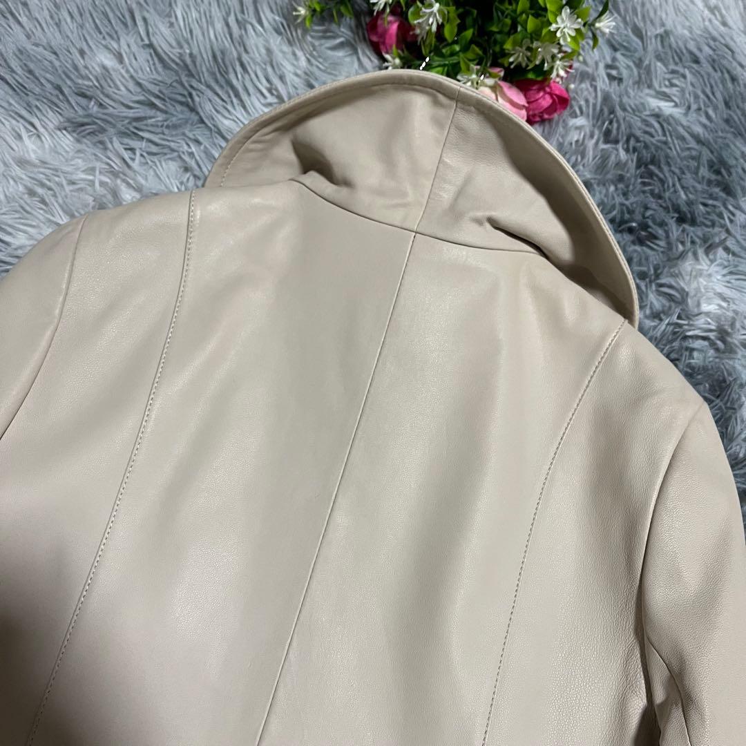 美品　BALMAIN ラムレザー コート ロング丈　丸襟　11号