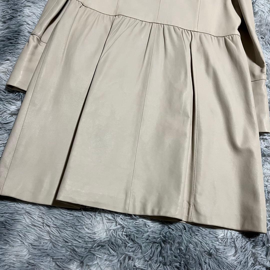 美品　BALMAIN ラムレザー コート ロング丈　丸襟　11号