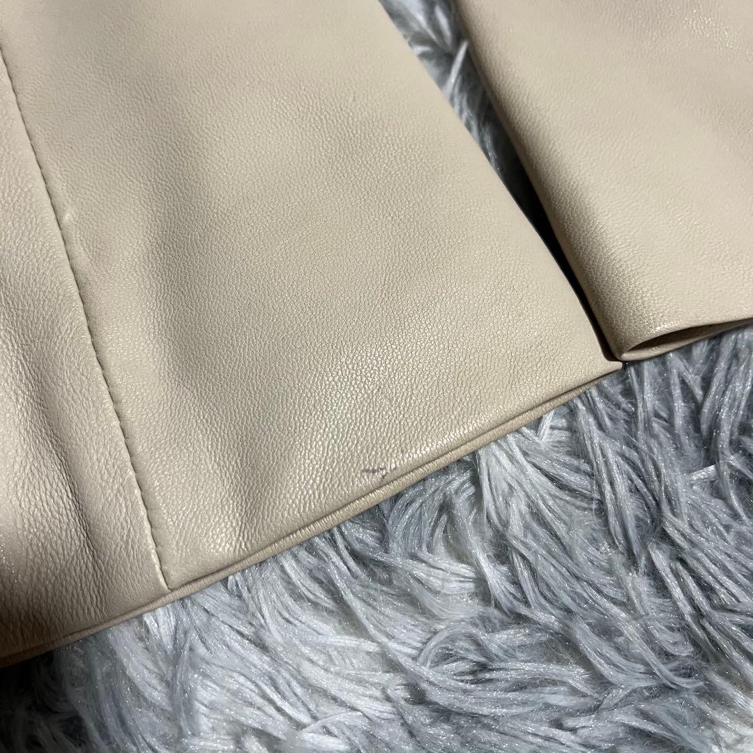 美品　BALMAIN ラムレザー コート ロング丈　丸襟　11号