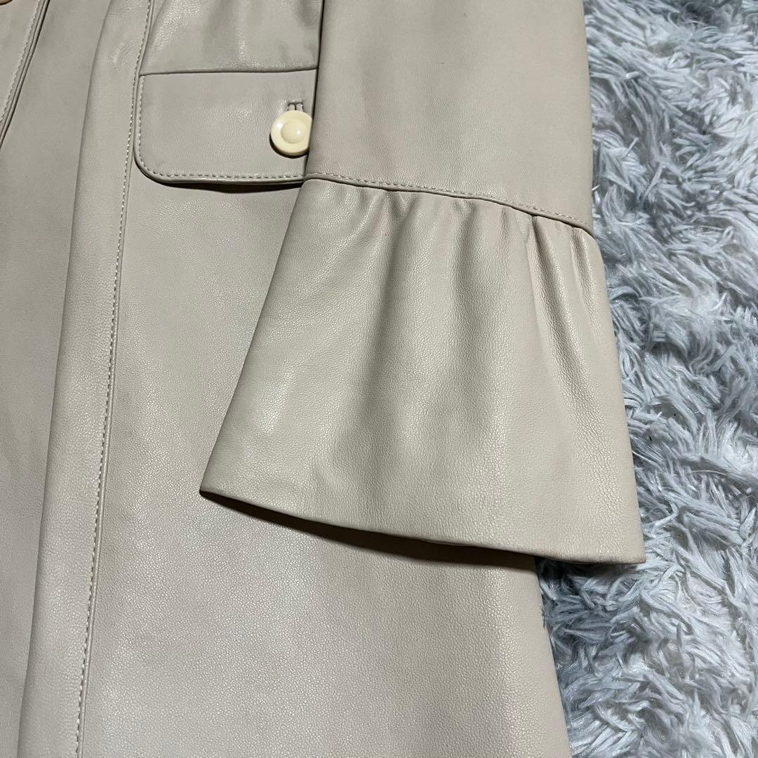美品　BALMAIN ラムレザー コート ロング丈　丸襟　11号