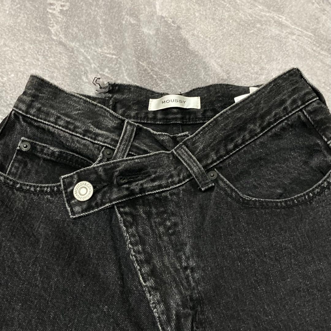 美品　moussy CROSS WAIST WIDE STRAIGHT ブラック