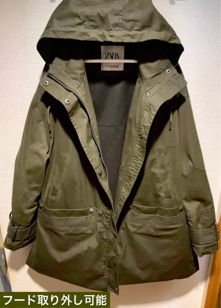【モッズコート】ミリタリー風・ワックス加工・ボタンで丈変更可能・フード取外し可能