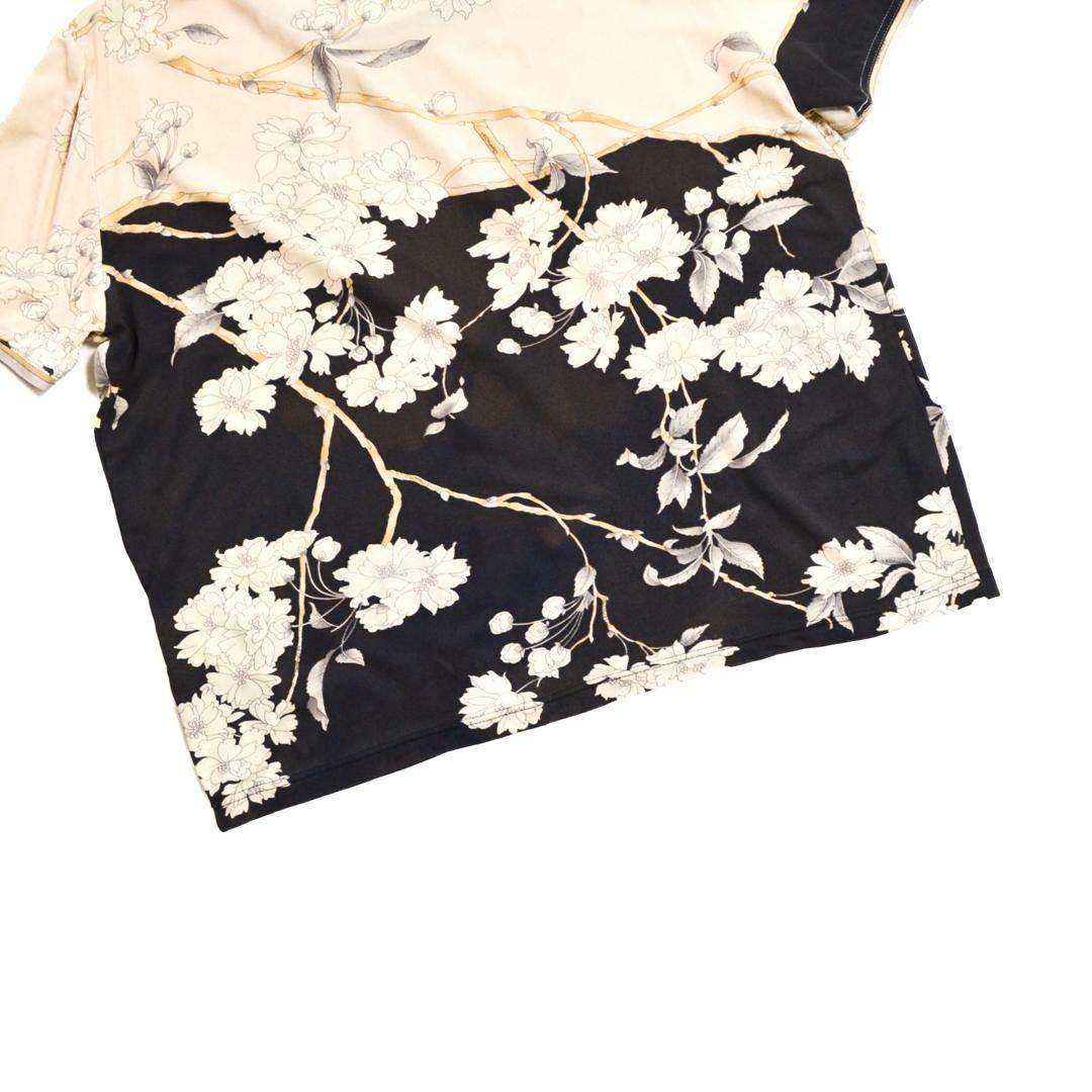 LEONARDレオナール イタリア製フラワー柄半袖シルクカットソーLアイボリー.