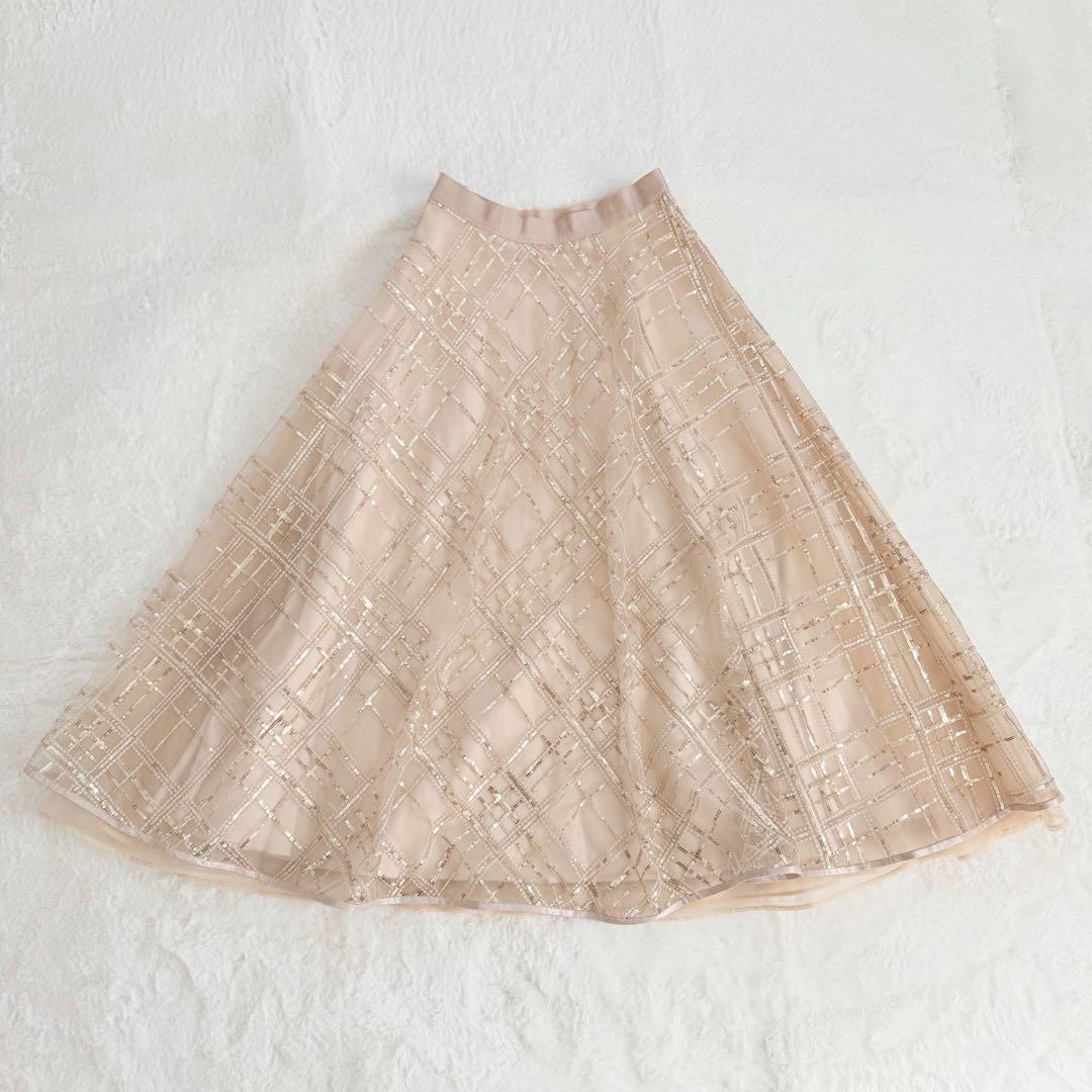 未使用級✨セルフォード　バリエチュールフレアスカート　ベージュ　36 S 完売品