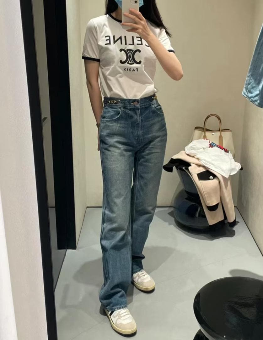 美品 CELINE グルメットチェーン マーガレットジーンズ ユニオンウォッシュ