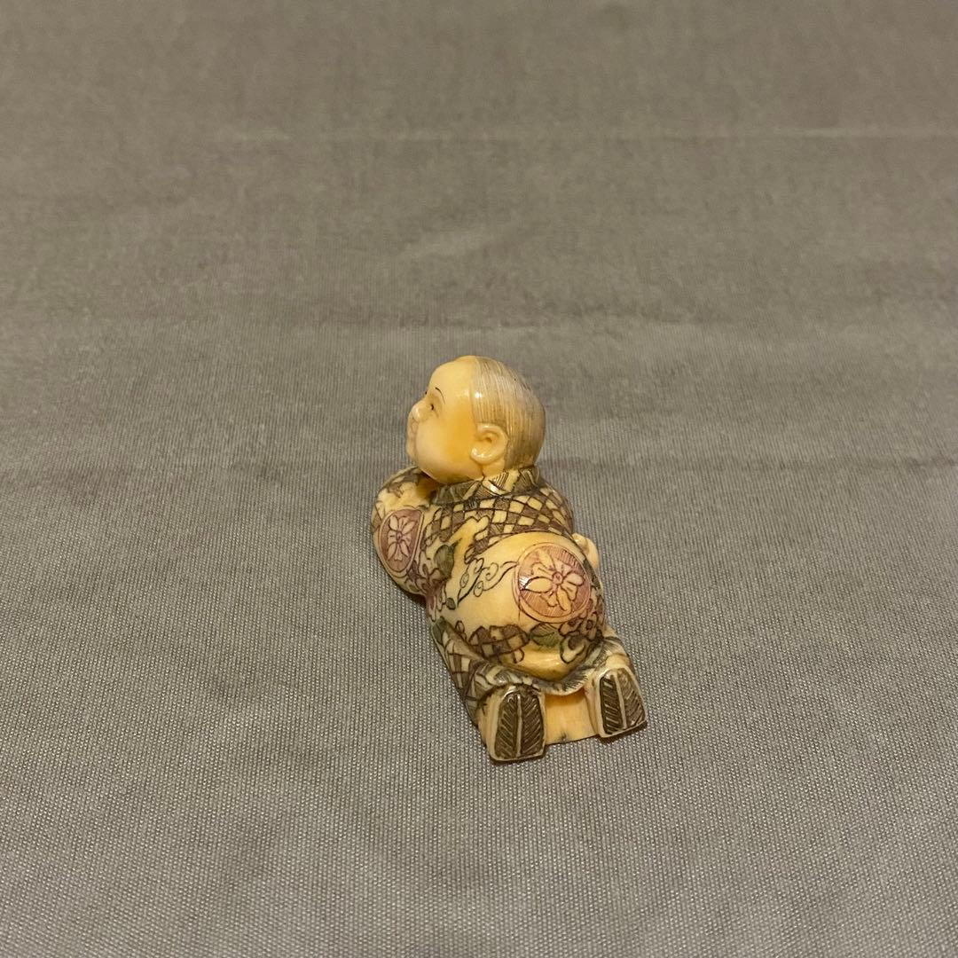 古美術 在銘 山口 カバ牙 根付 河馬 骨董 Netsuke 人物 彫刻⑤