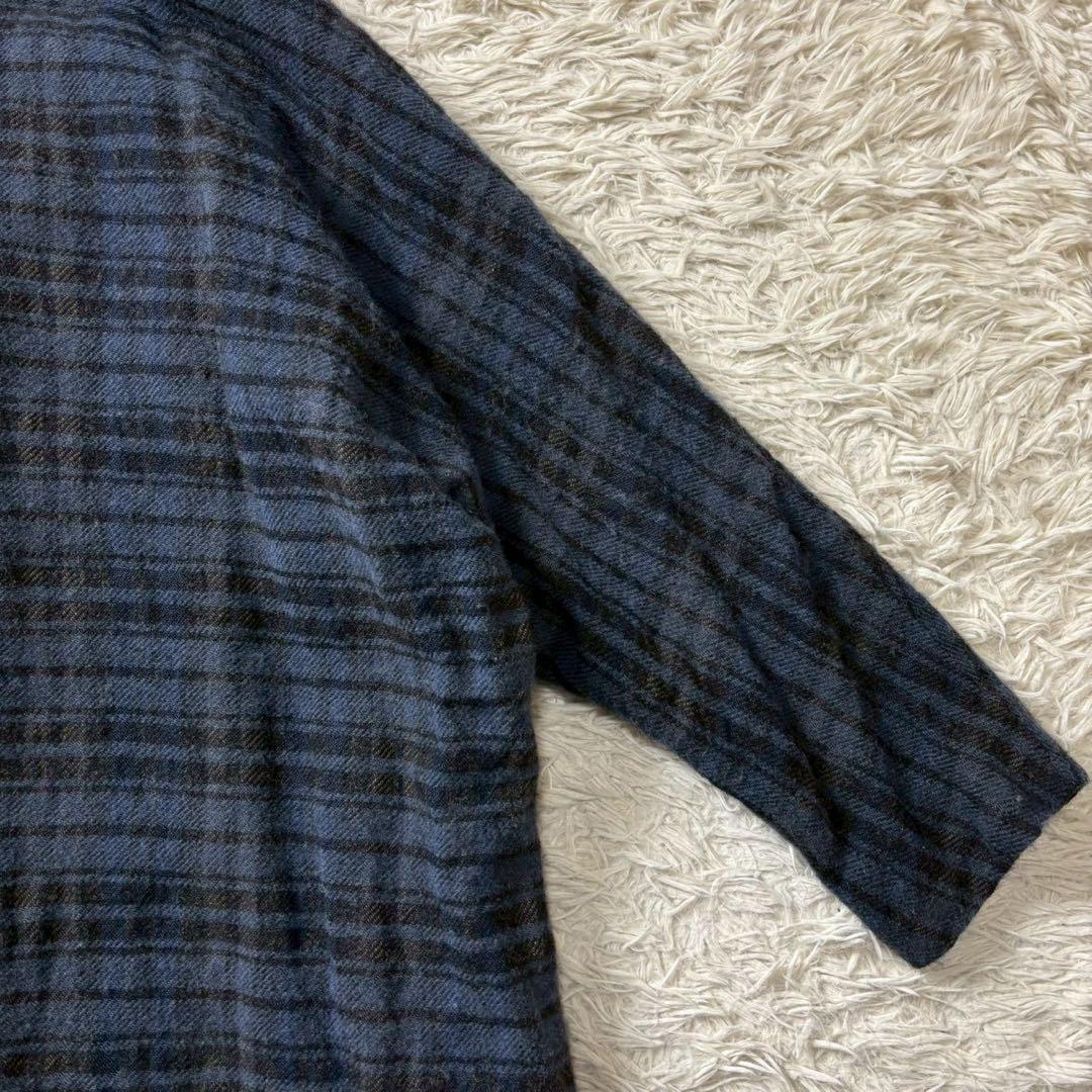 kagureかぐれ ウールリネンチェックコート ブルー