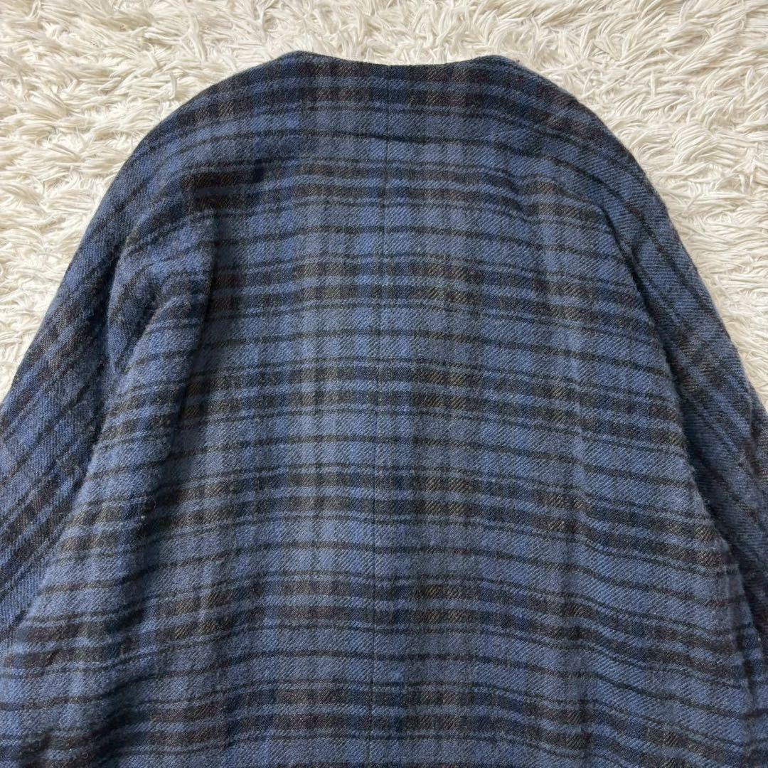 kagureかぐれ ウールリネンチェックコート ブルー