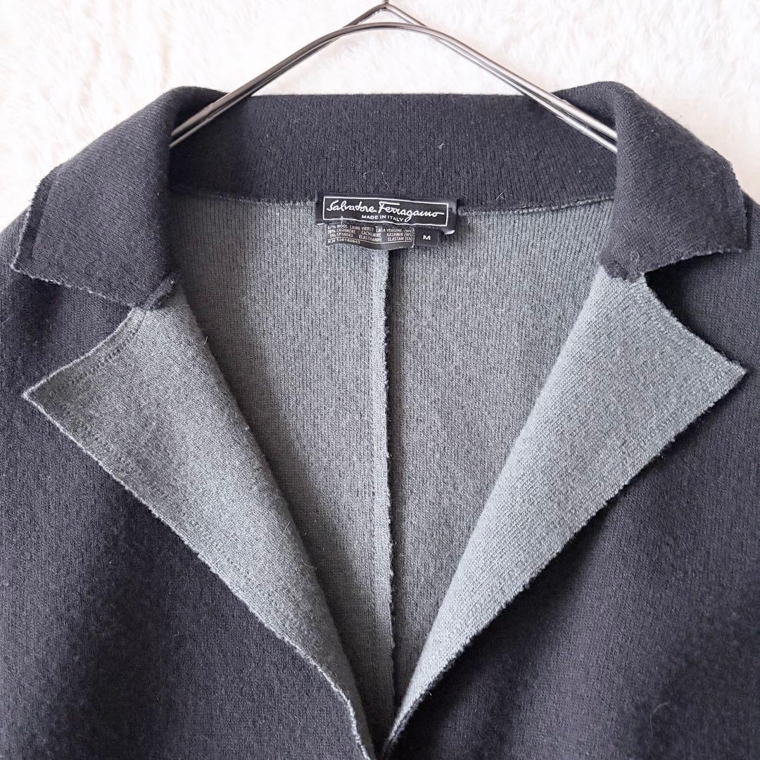 6167 美品✨ サルヴァトーレフェラガモ ニットジャケット M カシミヤ混 黒