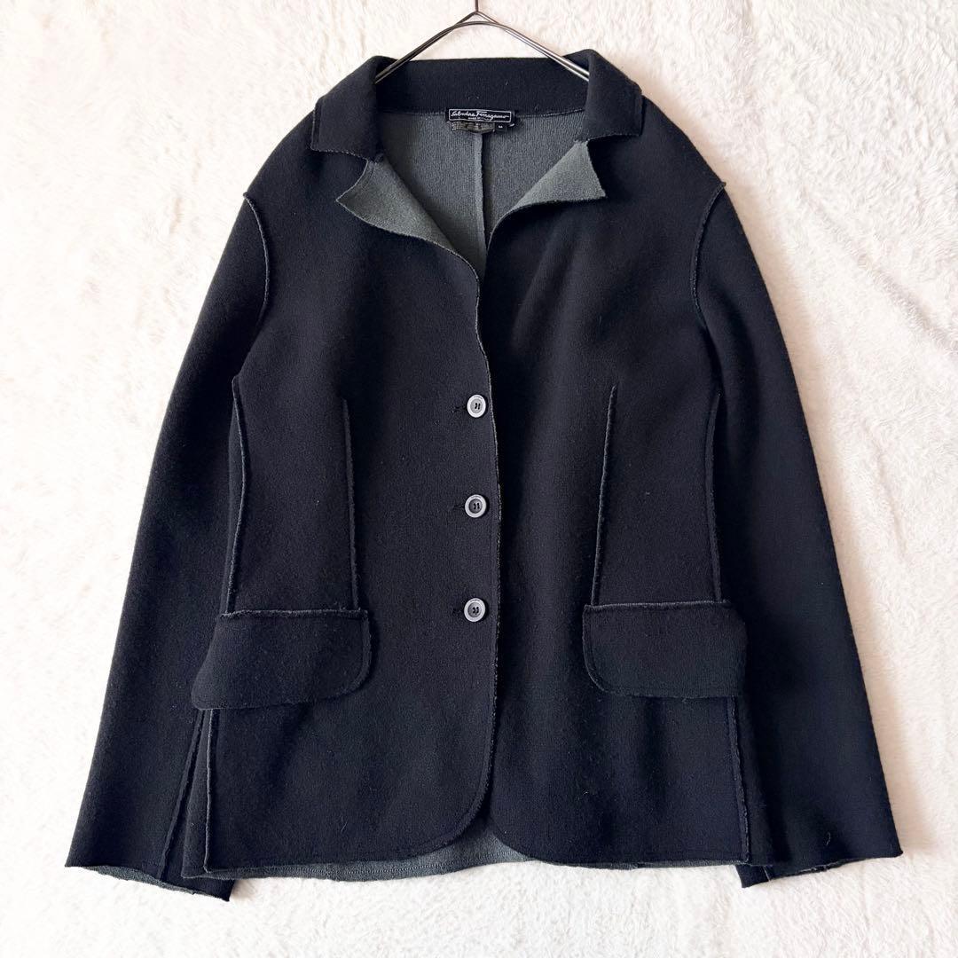 6167 美品✨ サルヴァトーレフェラガモ ニットジャケット M カシミヤ混 黒