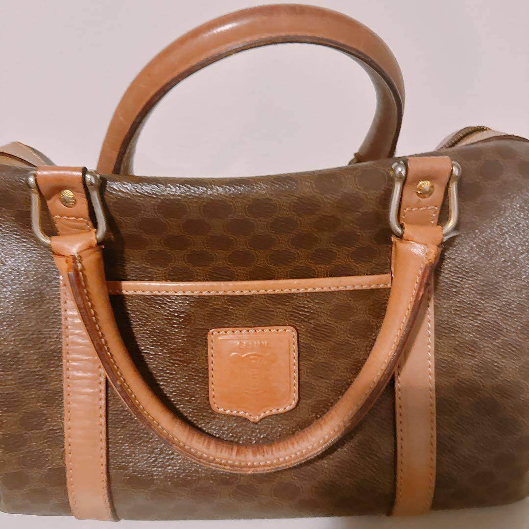 美品　オールドセリーヌ　ボストンバッグ　ハンドバッグ　ブラウン　マカダム柄