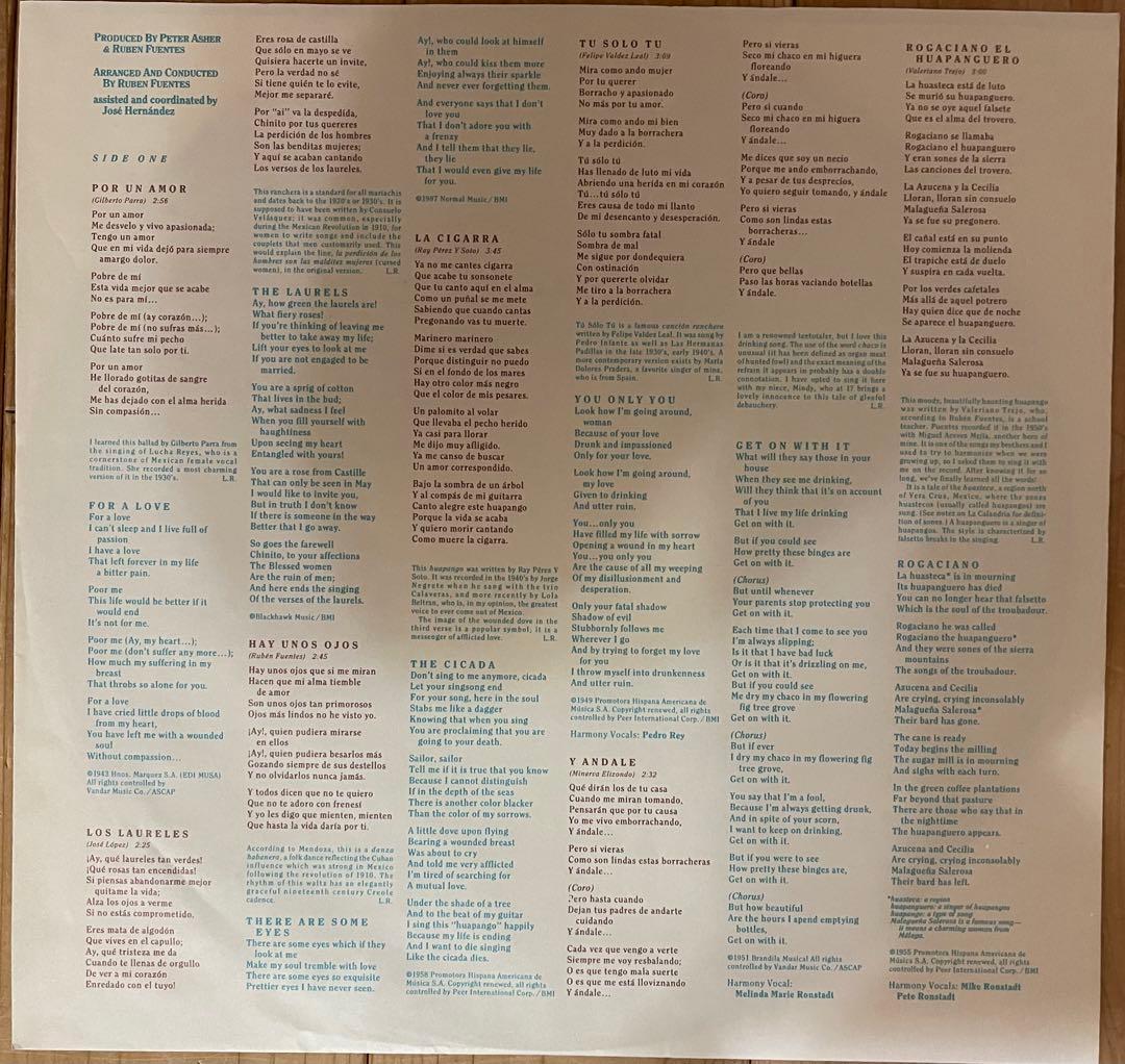洋楽 Linda Ronstadt Canciones de mi Padre LP