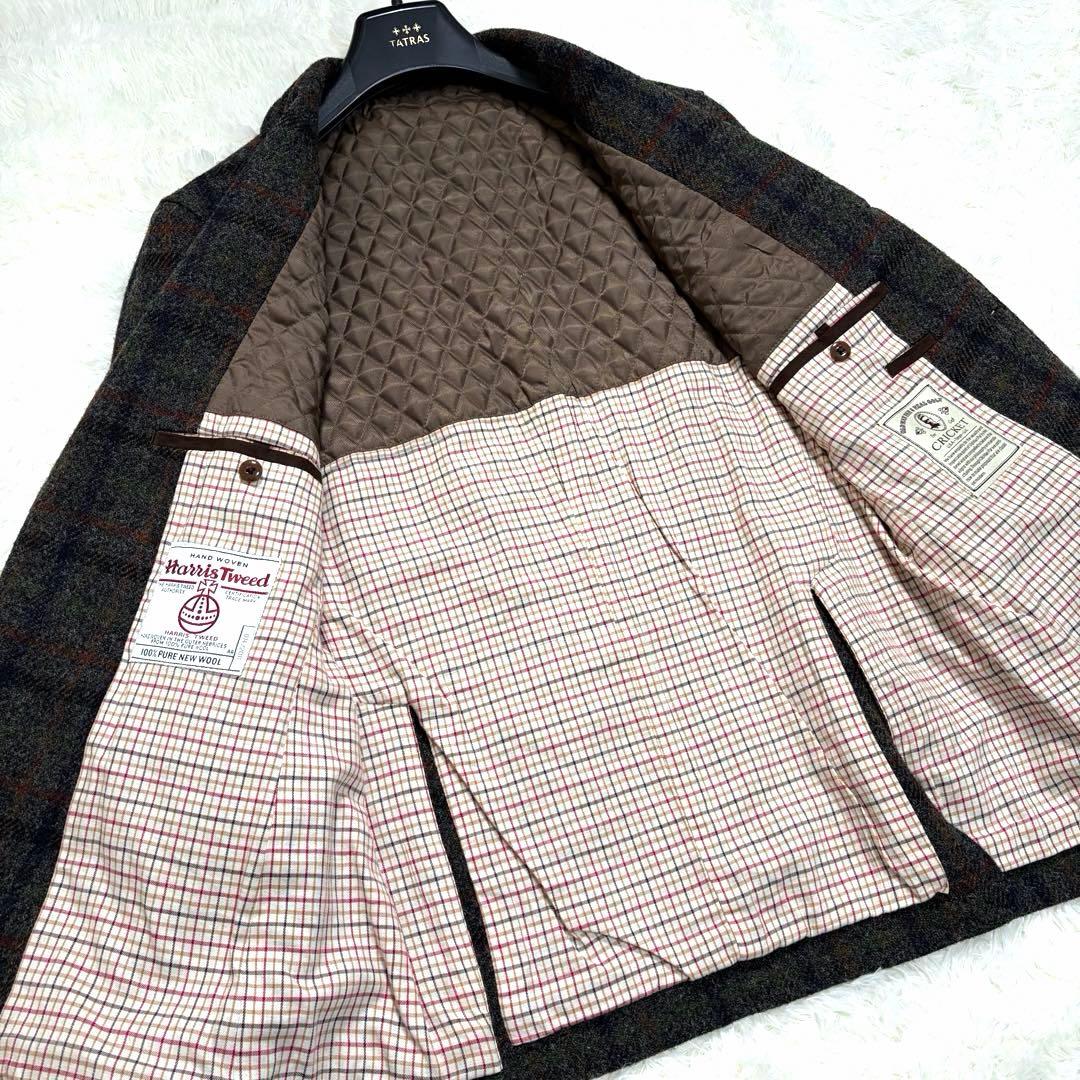 【美品】クリケット ハリスツイード くるみボタン エルボーパッチ チェック 50