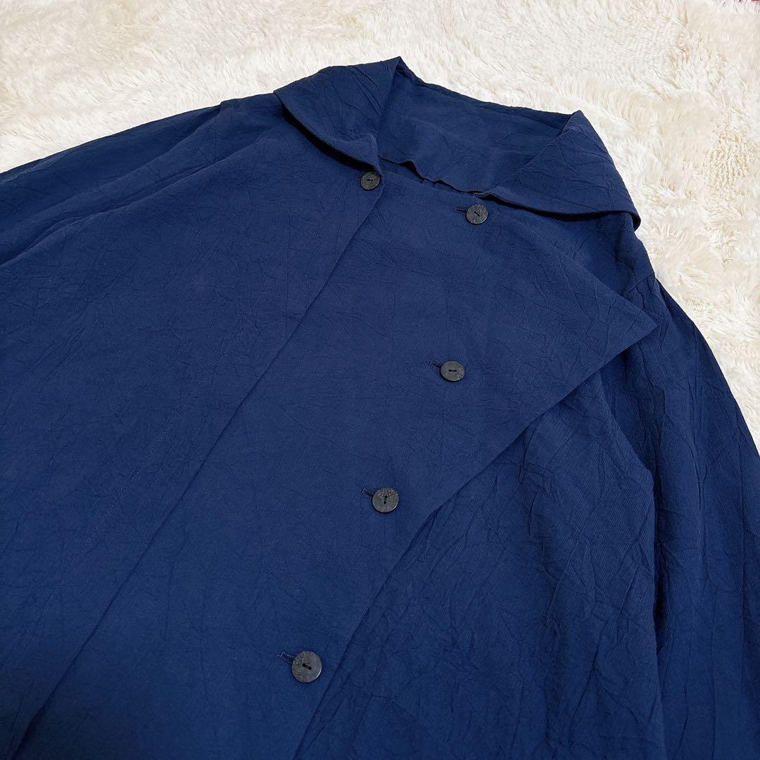 美品☆慈雨 薄手コート シワ加工 羽織 スプリングコート ゆったり