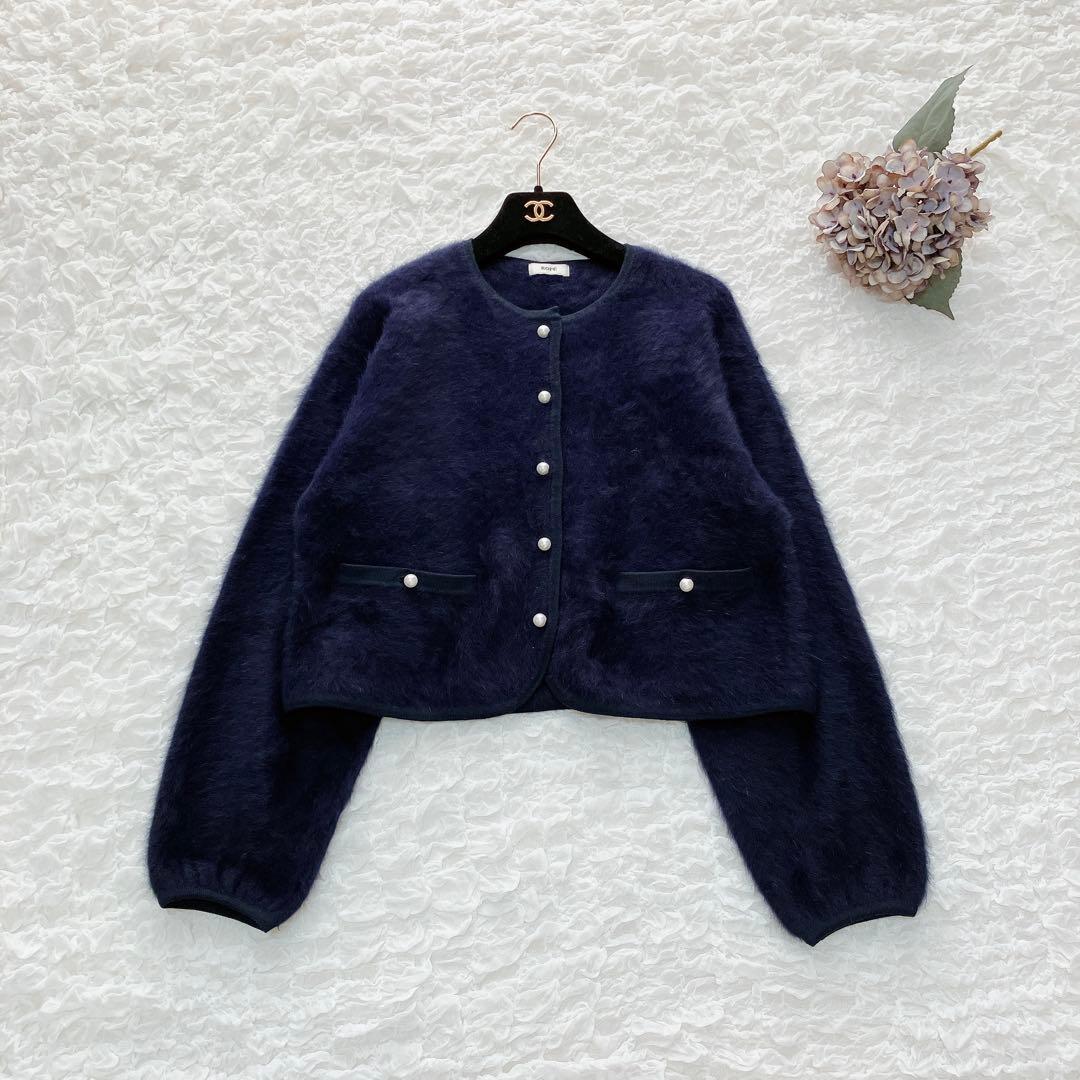 ミ*ん様 ロペ　23AW フォックス　カシミヤ　クルーネックカーディガン　パール