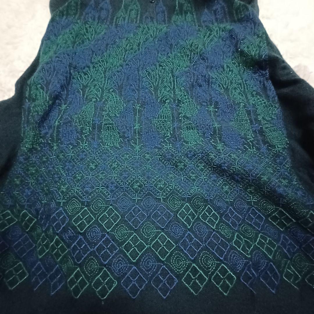 ann吉 アンキチ センソユニコ 刺繍半袖ワンピース タートルネックモスグリーン