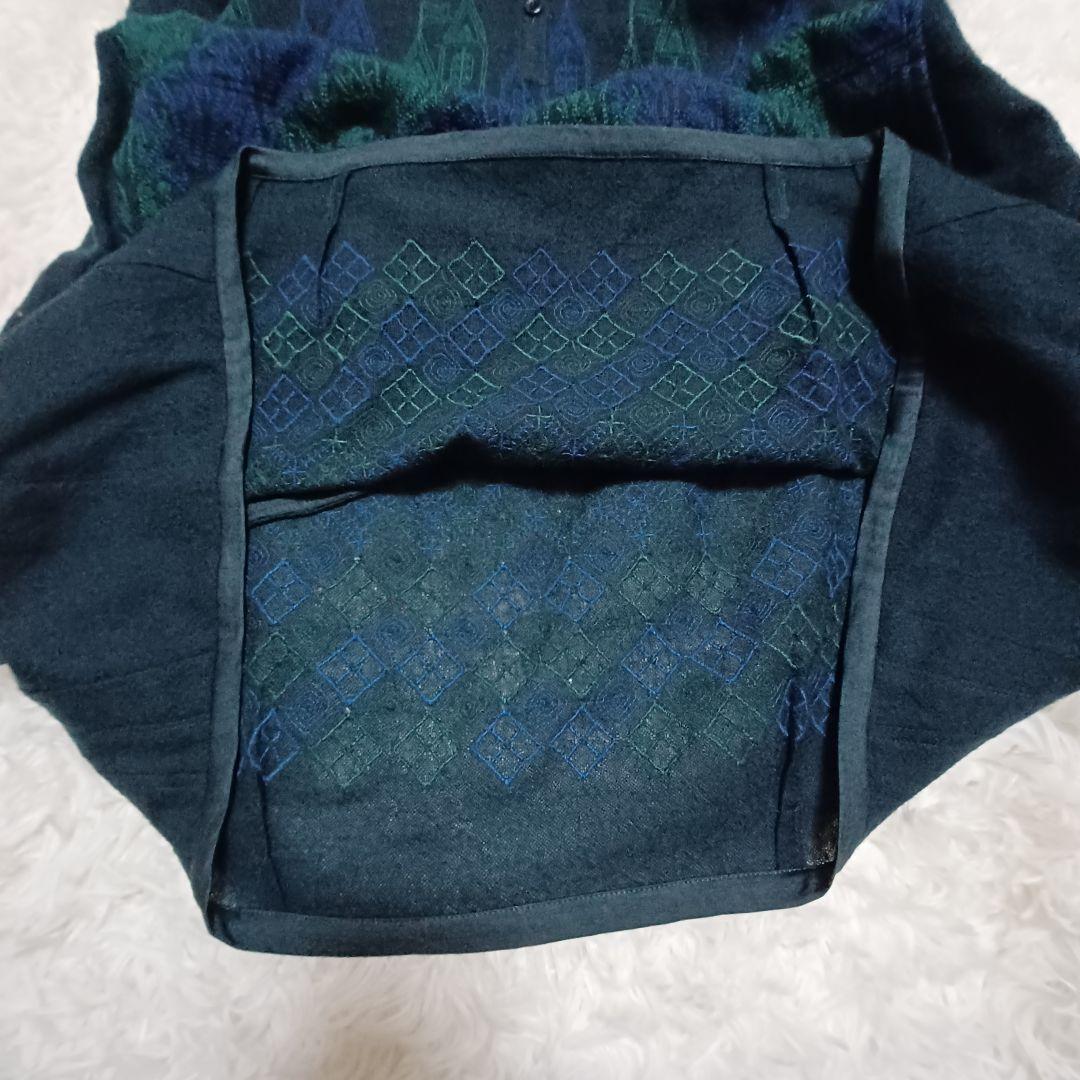 ann吉 アンキチ センソユニコ 刺繍半袖ワンピース タートルネックモスグリーン