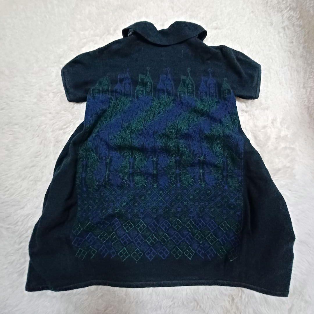 ann吉 アンキチ センソユニコ 刺繍半袖ワンピース タートルネックモスグリーン