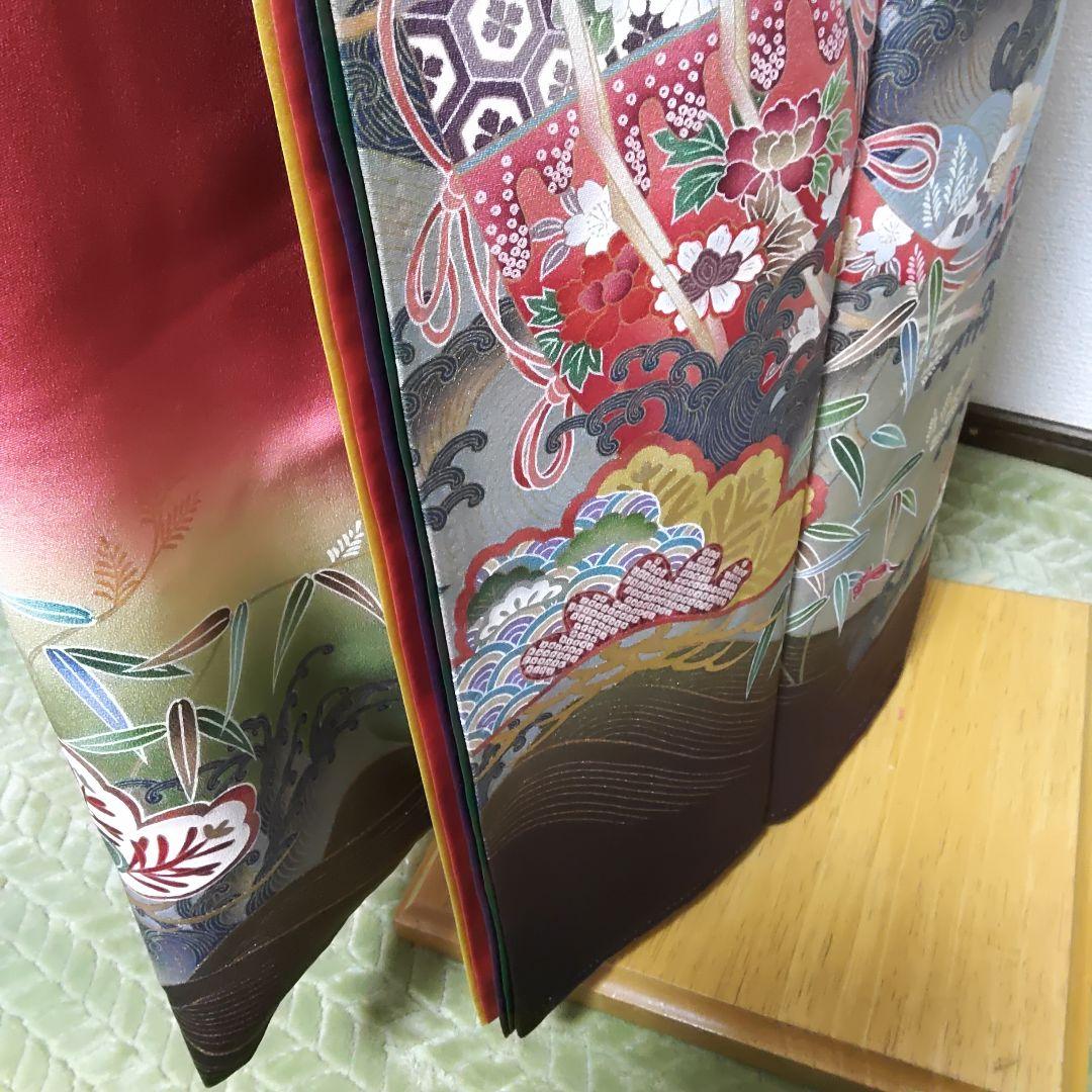 正絹　振袖　幾久重袖　赤系　上質　リユース