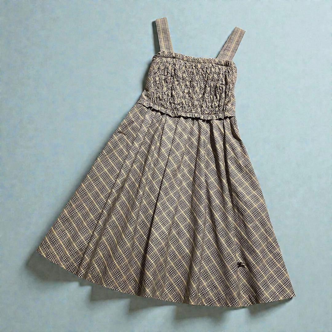 美品 バーバリーブルーレーベル 36 チェックシャーリングノースリーブワンピース