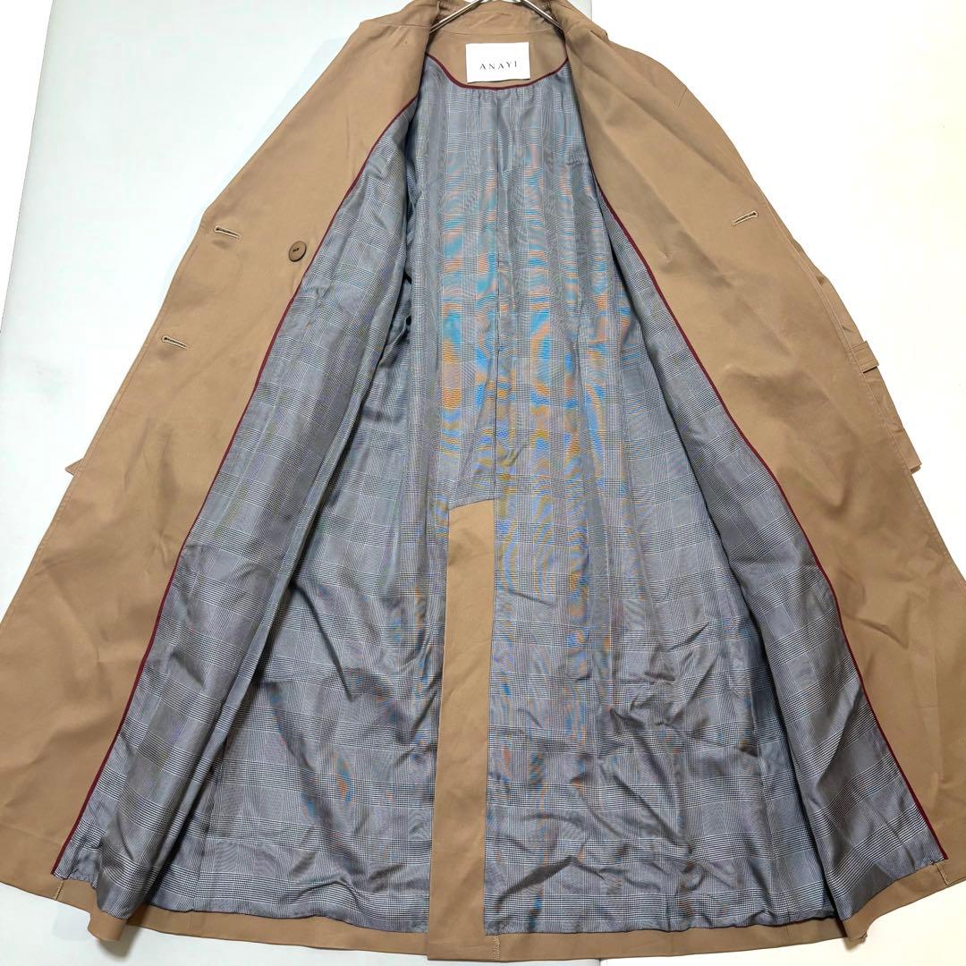 【現行/美品】アナイ　ロングトレンチコート　キャメル　ベージュ　千鳥格子